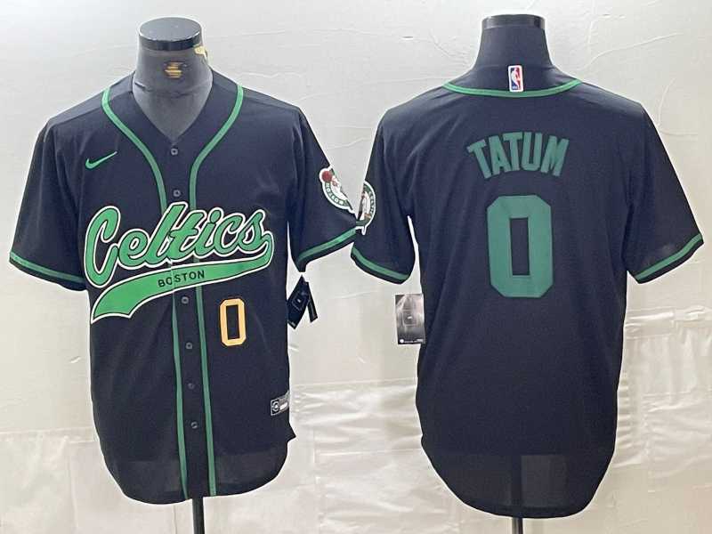 Mens Boston Celtics #0 Jayson Tatum Number Black Cool Base Stitched Baseball Jersey->->NBA Jersey